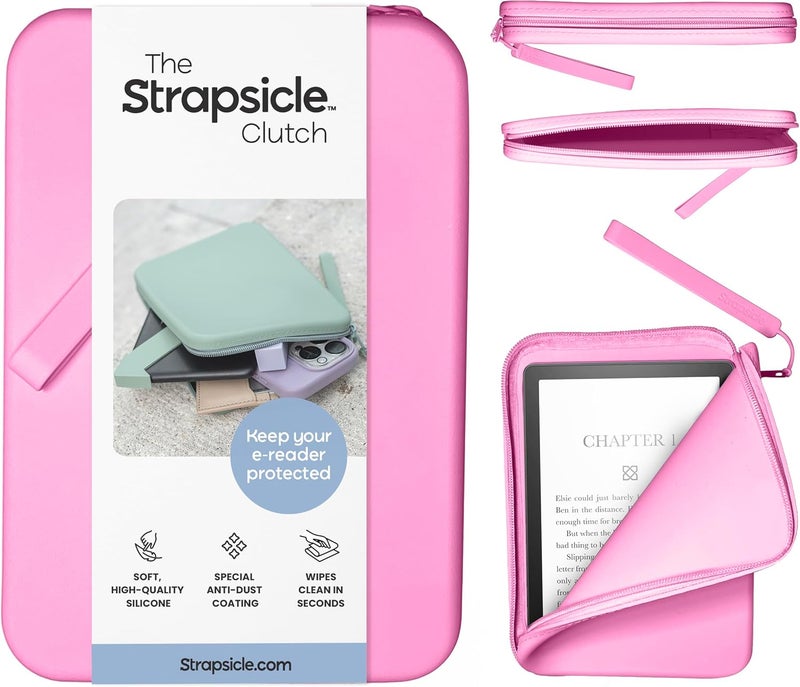 Strapsicle Silicone Clutch for Kindle & E-Readers – Multi-Purpose Bag for Phone, Wallet & Keys – Fits 6.8″–7″ Paperwhite 2024, 6″ Kindles, Kobos, Nook – Anti-Dust Coating - Candy Pink - Image 1